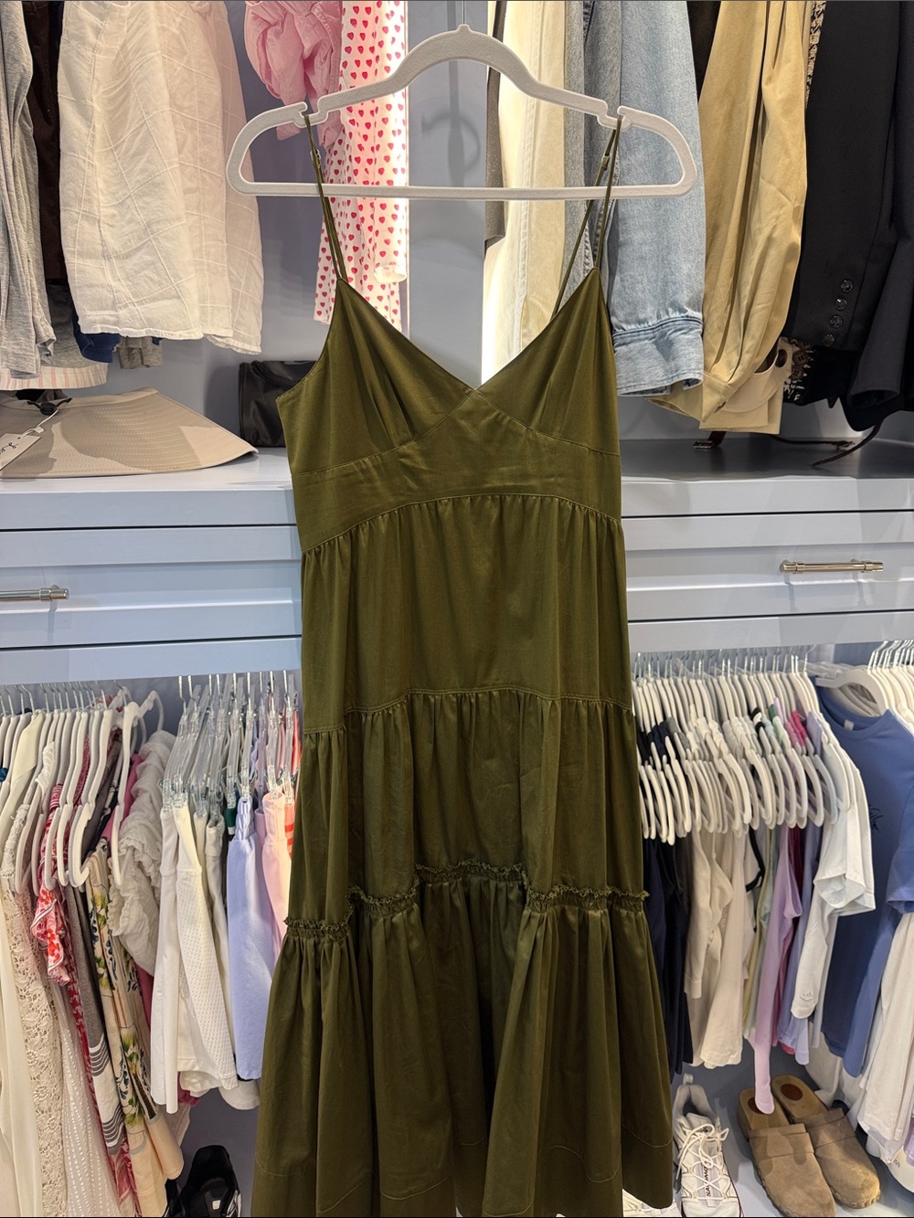La Ligne Olive Tiered Spaghetti-Strap Maxi Dress